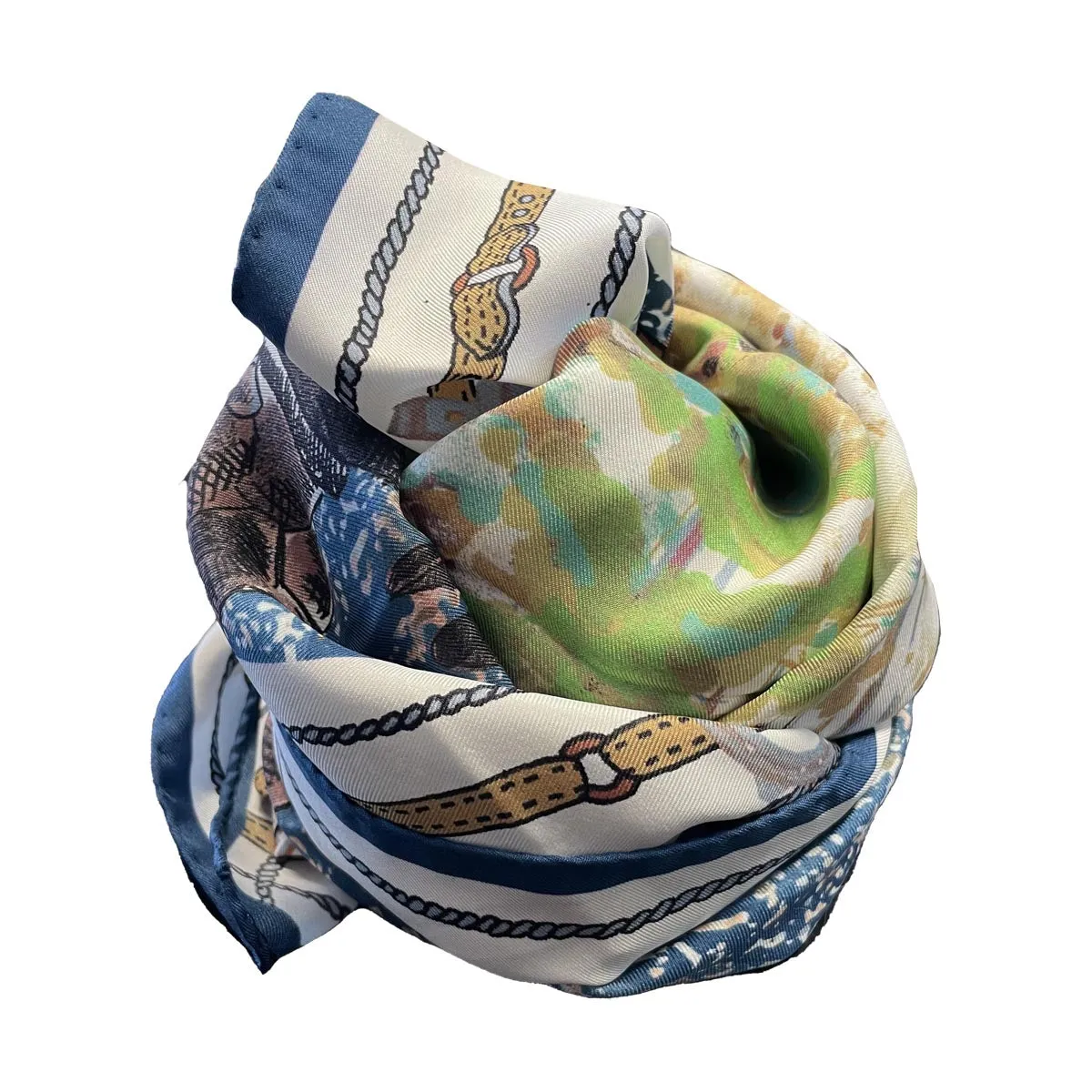 Horse racing blue silk scarf 90