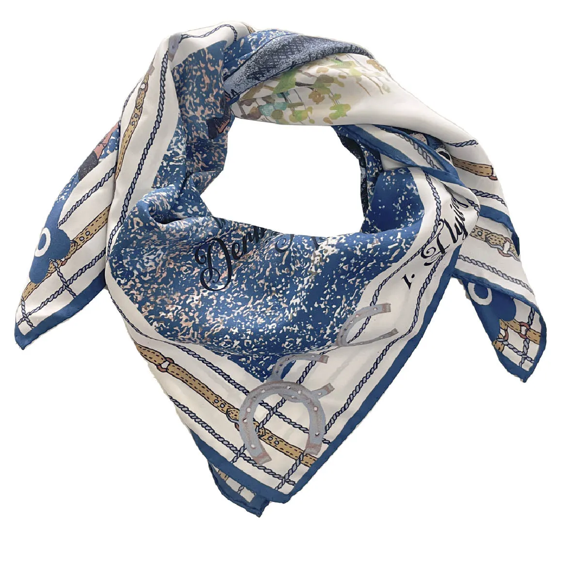 Horse racing blue silk scarf 90