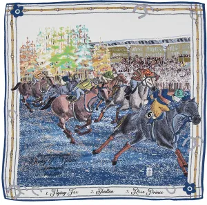 Horse racing blue silk scarf 90