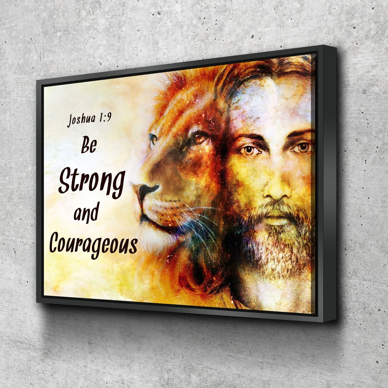 Jesus & Lion Joshua 19 Be Strong And Courageous Wall Art - Christian Canvas Wall Art