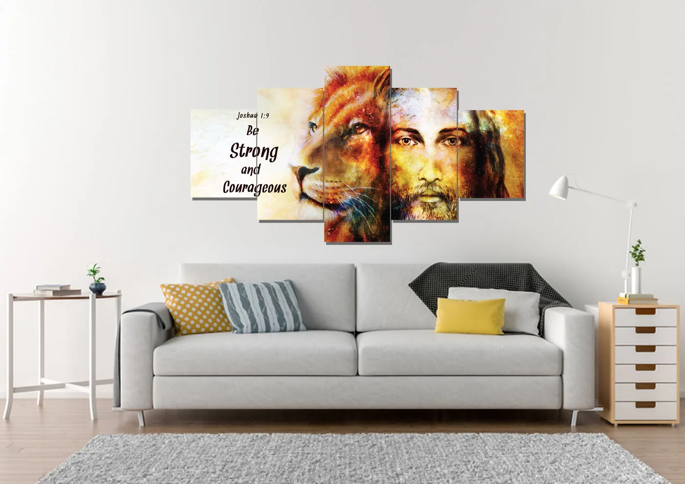 Jesus & Lion Joshua 19 Be Strong And Courageous Wall Art - Christian Canvas Wall Art