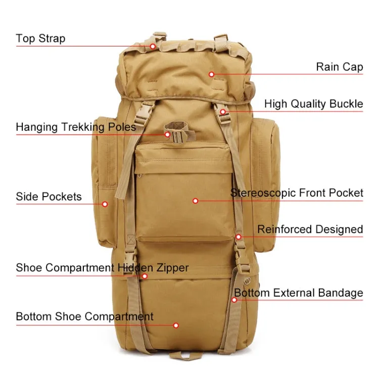 JUNSUNMAY J006 65L Large Capacity Waterproof Outdoor Travel Camping Hiking Backpack(Army Green)