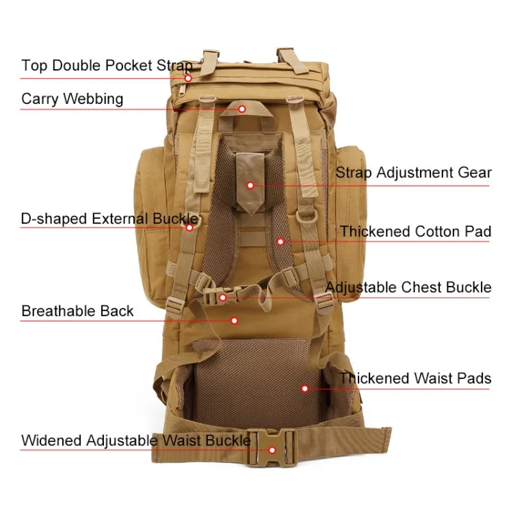 JUNSUNMAY J006 65L Large Capacity Waterproof Outdoor Travel Camping Hiking Backpack(Khaki)