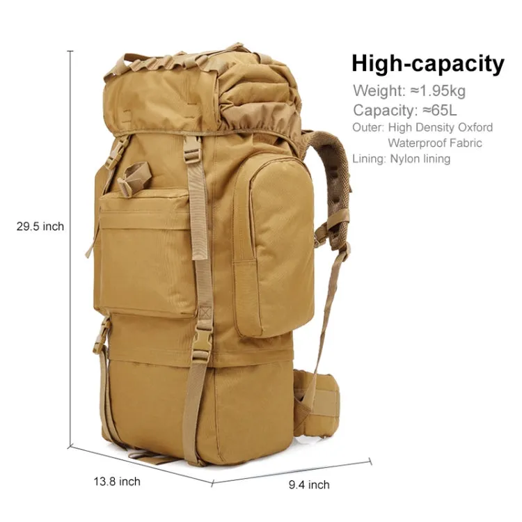 JUNSUNMAY J006 65L Large Capacity Waterproof Outdoor Travel Camping Hiking Backpack(Khaki)