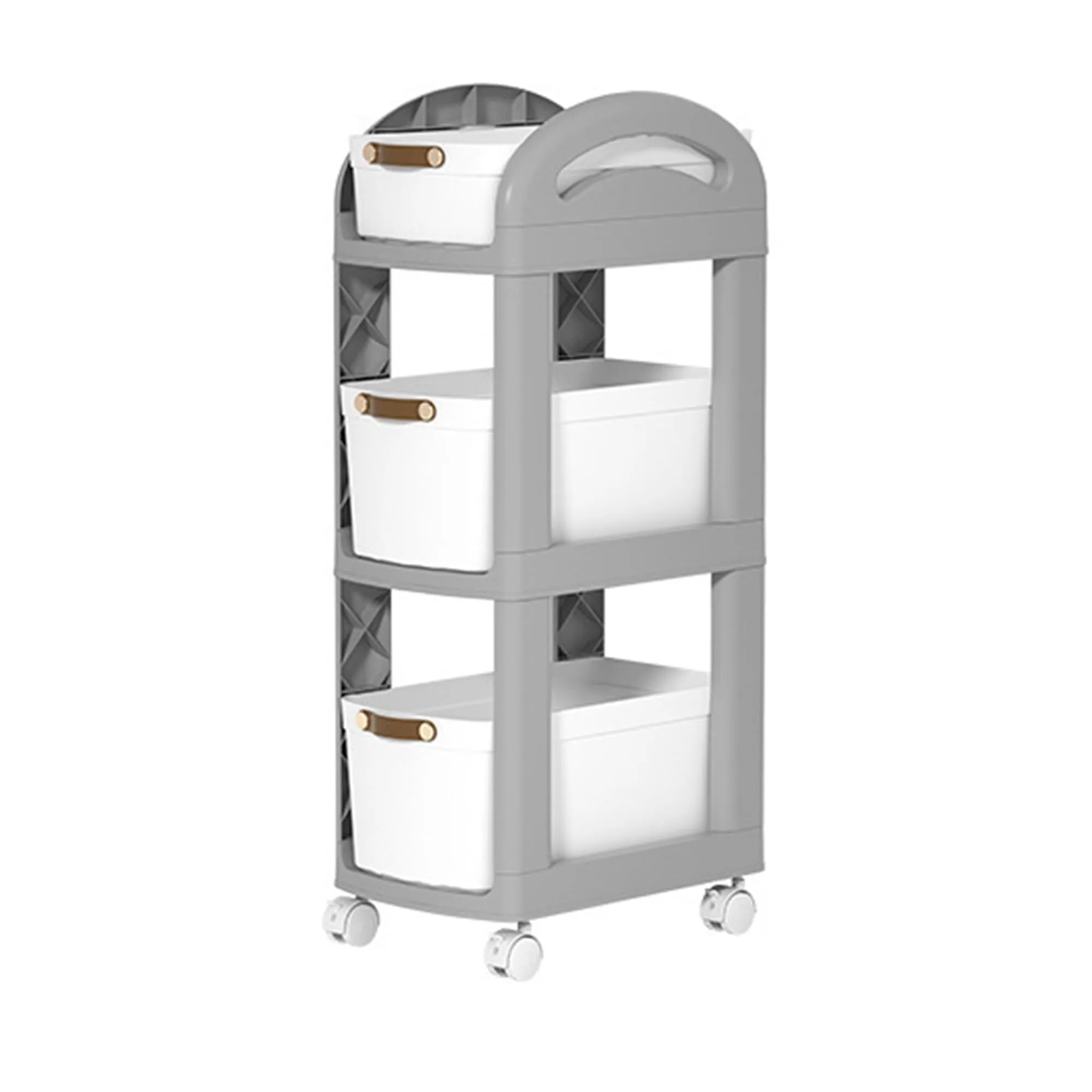 Kuber Industries Pack of 2 Multipurpose Trolley Storage Organiser | 3 Layer Shelf | Trolley with Wheels for Kitchen Accessories | Large Capacity, Easy installation, Space Saving | 812|Gray