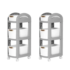 Kuber Industries Pack of 2 Multipurpose Trolley Storage Organiser | 3 Layer Shelf | Trolley with Wheels for Kitchen Accessories | Large Capacity, Easy installation, Space Saving | 812|Gray