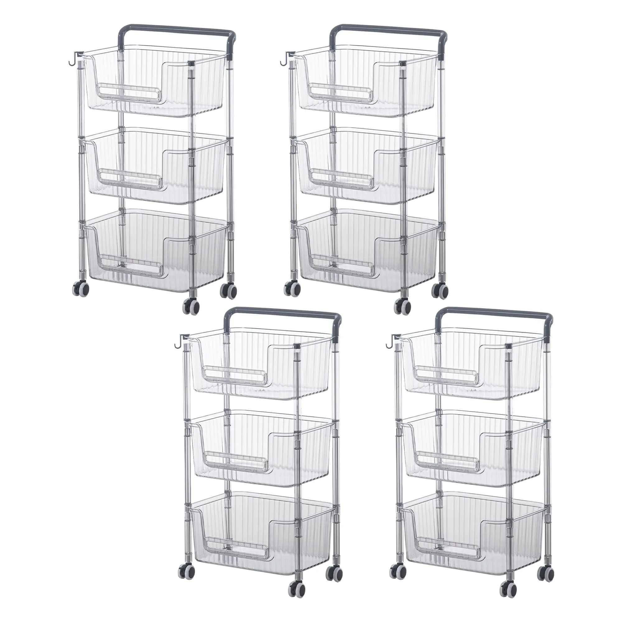 Kuber Industries Pack of 4 Multipurpose Trolley Storage Organiser | 3 Layer Shelf | Trolley with Wheels for Kitchen Accessories | Large Capacity, Easy installation, Space Saving | 2123 | Transparent