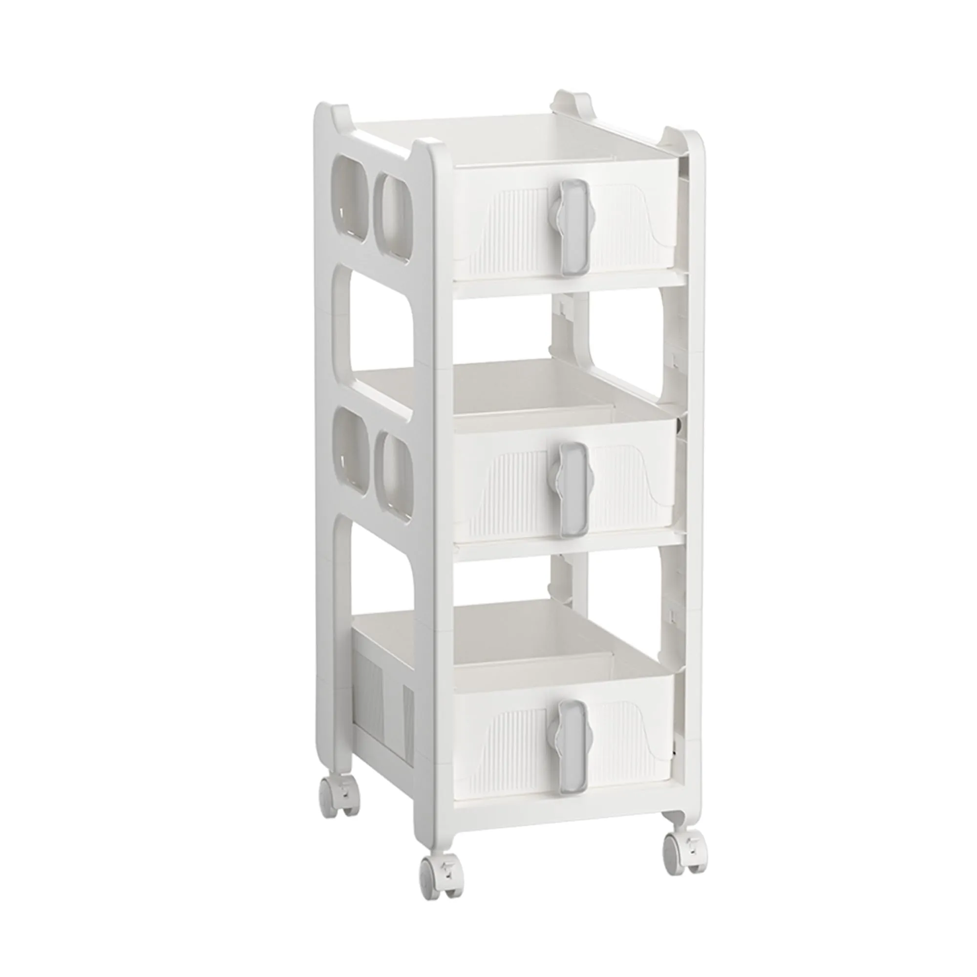 Kuber Industries Pack of 4 Multipurpose Trolley Storage Organiser | 3 Layer Shelf | Trolley with Wheels for Kitchen Accessories | Large Capacity, Easy installation, Space Saving | 6401 | White