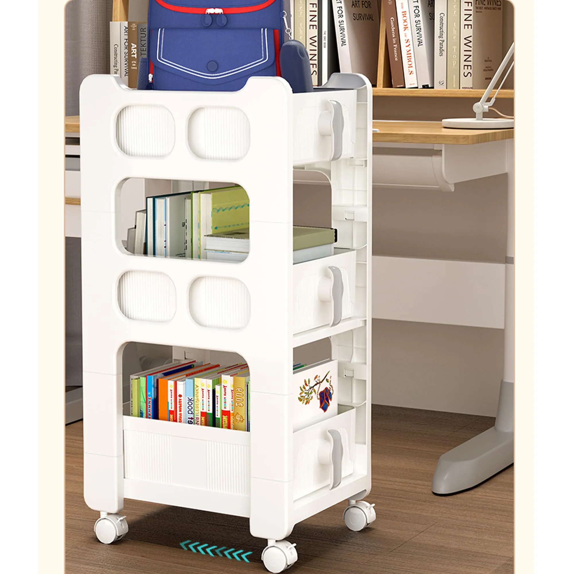 Kuber Industries Pack of 4 Multipurpose Trolley Storage Organiser | 3 Layer Shelf | Trolley with Wheels for Kitchen Accessories | Large Capacity, Easy installation, Space Saving | 6401 | White