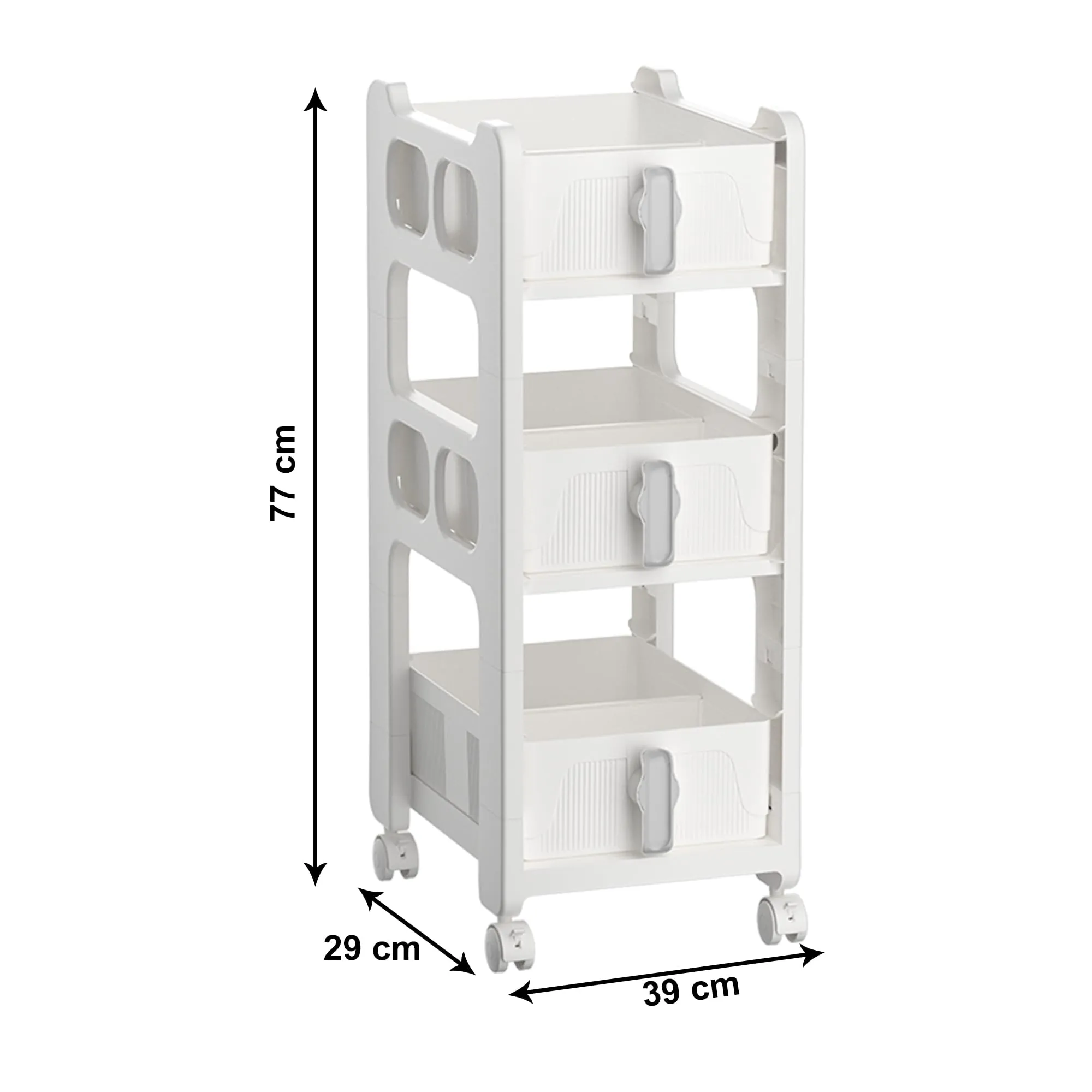 Kuber Industries Pack of 4 Multipurpose Trolley Storage Organiser | 3 Layer Shelf | Trolley with Wheels for Kitchen Accessories | Large Capacity, Easy installation, Space Saving | 6401 | White