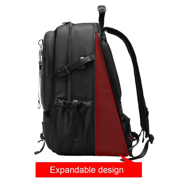 Large-capacity Expandable Shoe Compartment Backpack Camping Travel Bag with USB Port, Size: 65L(Black)