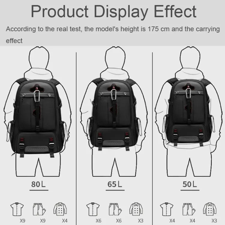 Large-capacity Expandable Shoe Compartment Backpack Camping Travel Bag with USB Port, Size: 65L(Black)