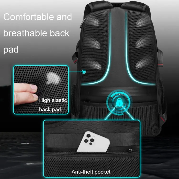 Large-capacity Expandable Shoe Compartment Backpack Camping Travel Bag with USB Port, Size: 65L(Black)