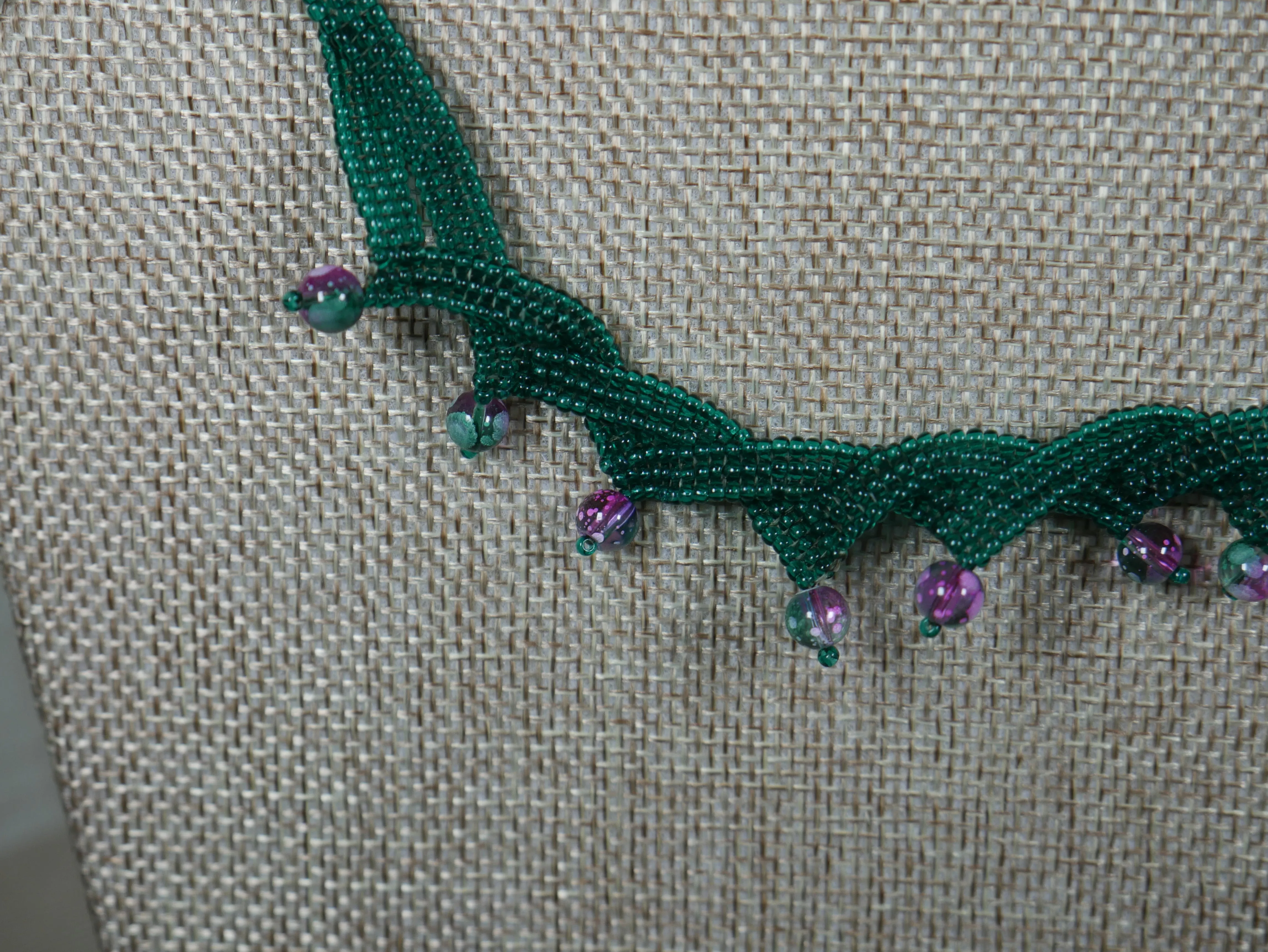 Layered and Twisted Green and Pink Herringbone Stitched Choker