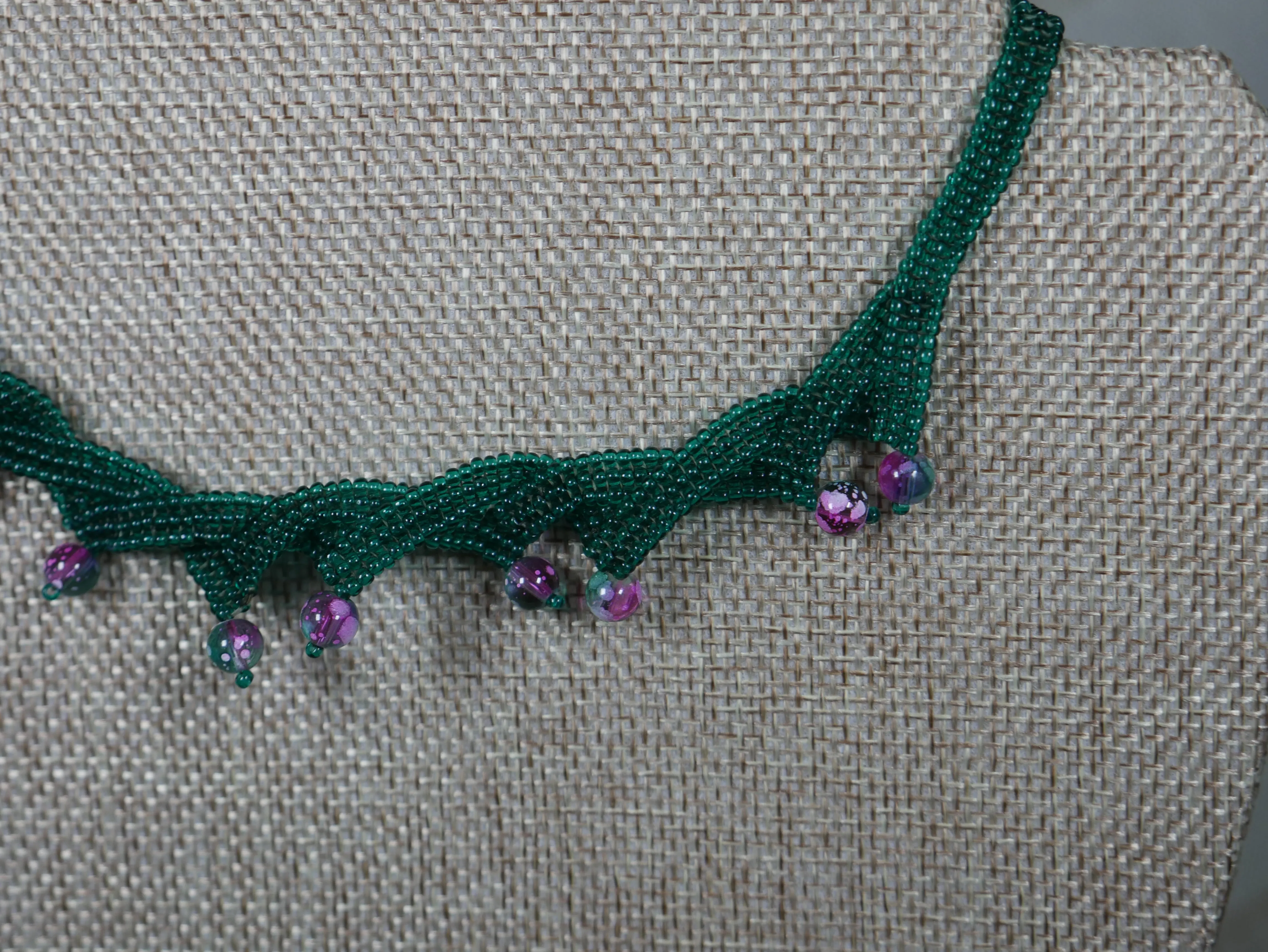 Layered and Twisted Green and Pink Herringbone Stitched Choker