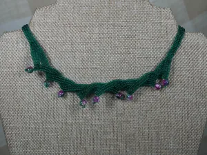 Layered and Twisted Green and Pink Herringbone Stitched Choker