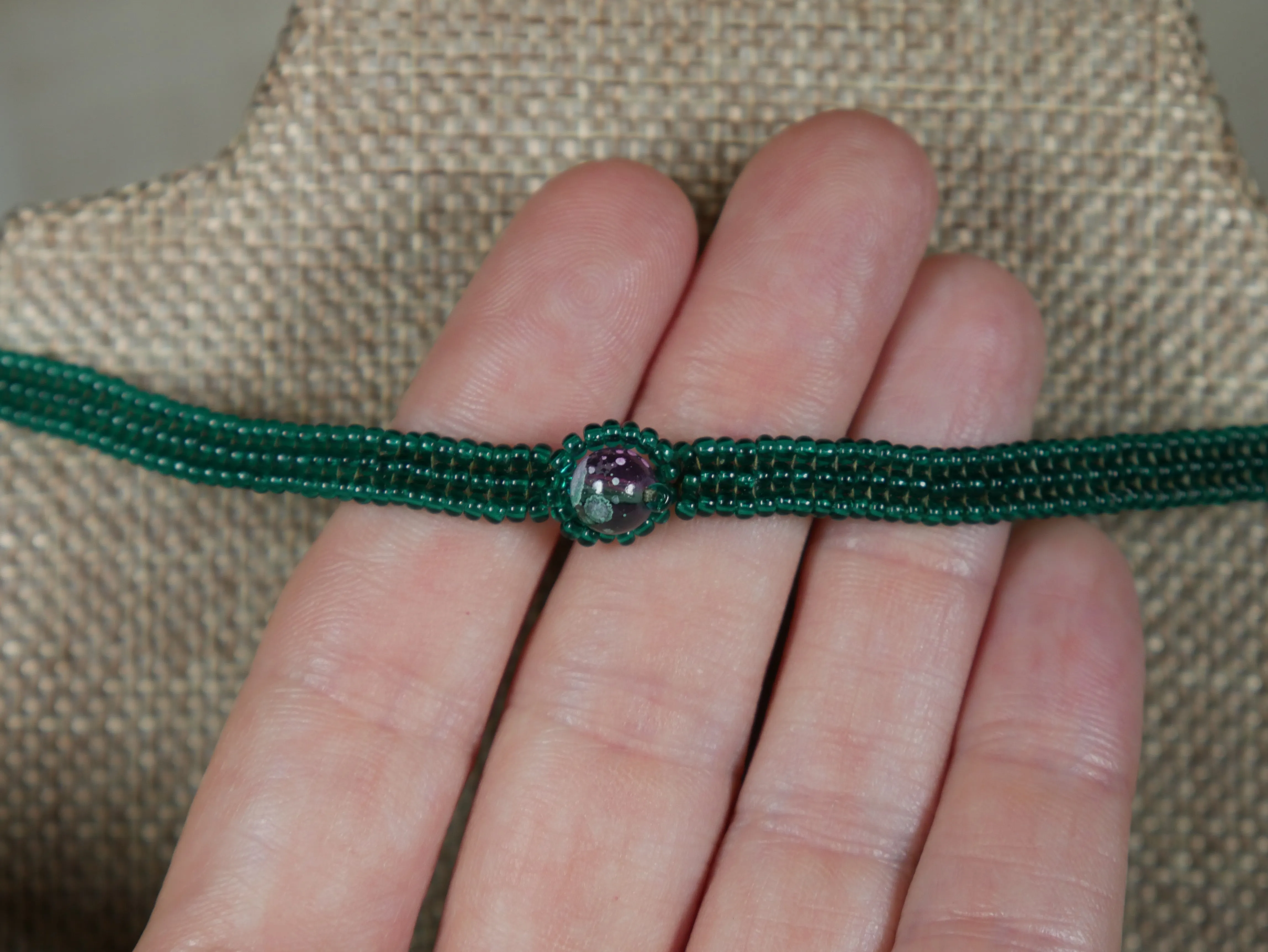 Layered and Twisted Green and Pink Herringbone Stitched Choker