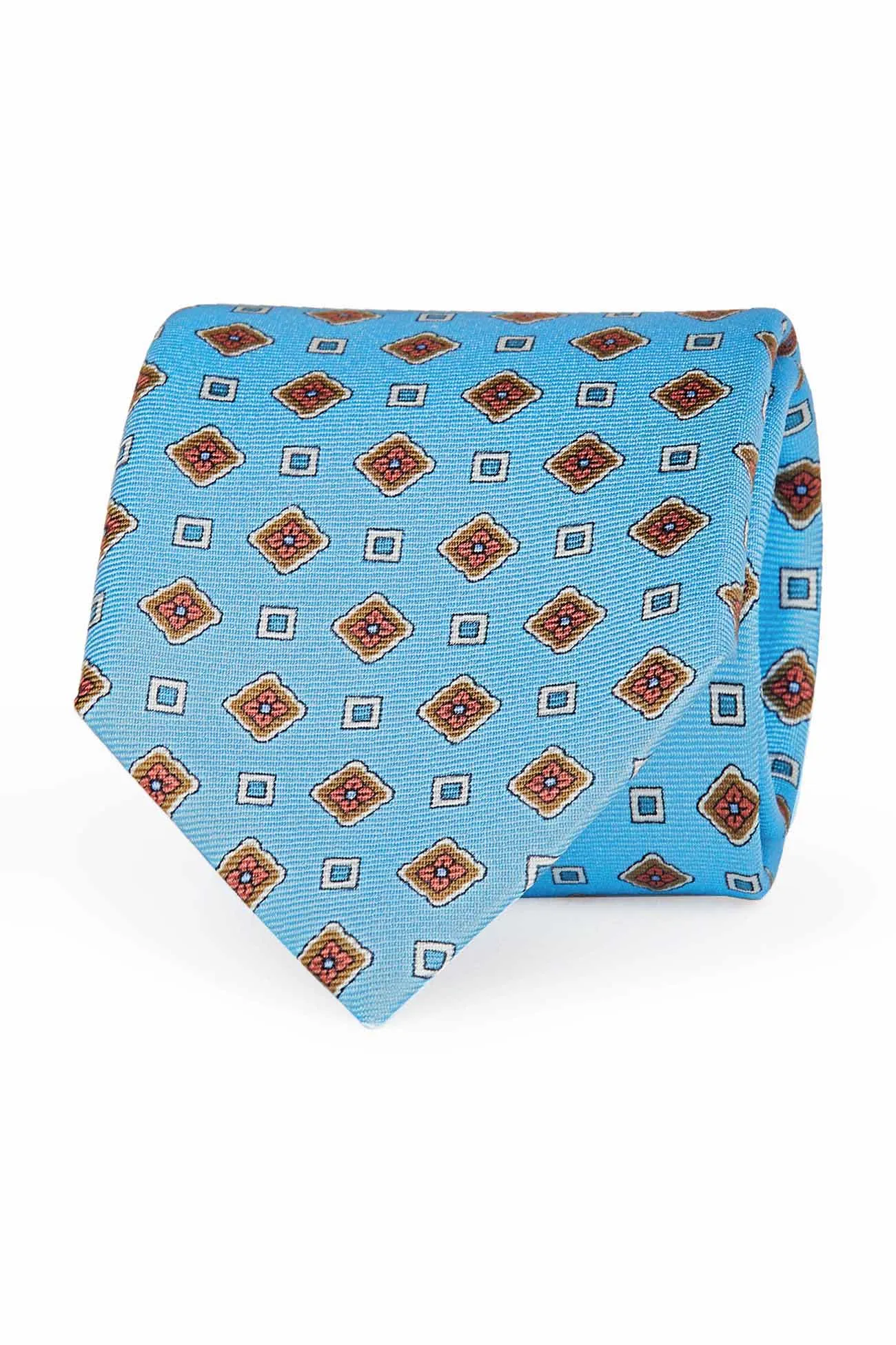 Light blue diamonds classic motif printed silk tie