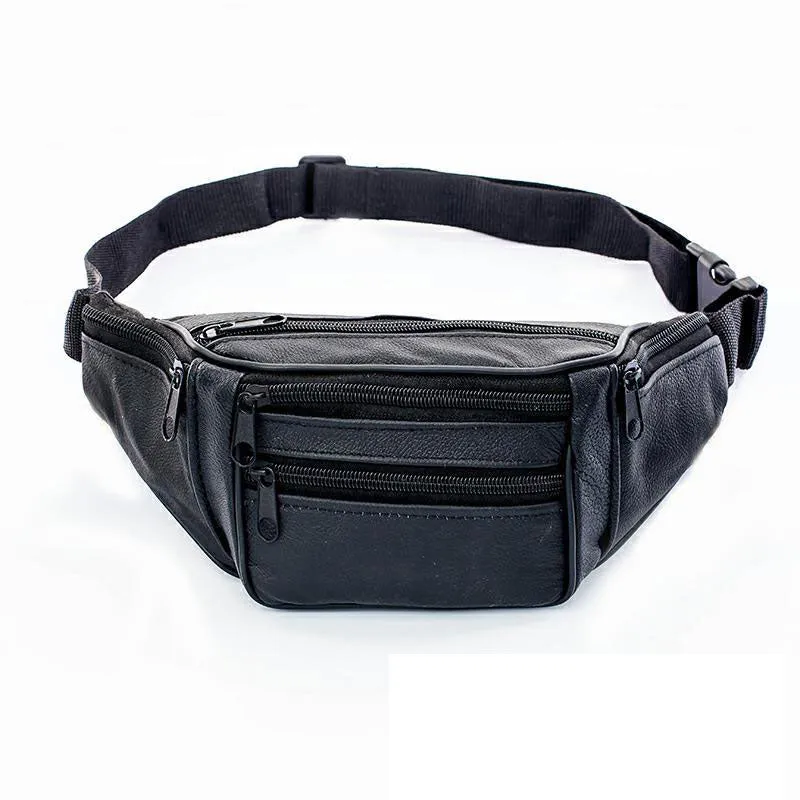 men's genuine leather waist bag first-layer cowhide cross-body bag multi-functional sports running outdoor waist bag cashier bag