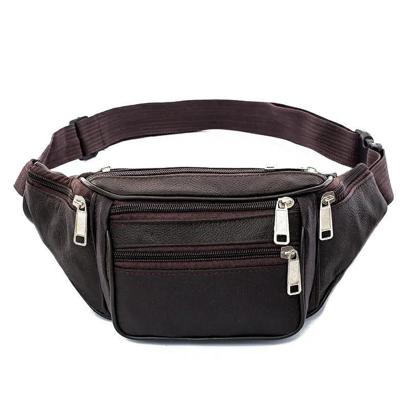 men's genuine leather waist bag first-layer cowhide cross-body bag multi-functional sports running outdoor waist bag cashier bag