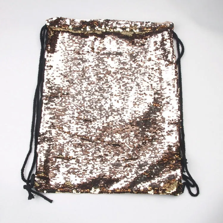 Mermaid Glittering Sequin Drawstring Sports Backpack Shoulder Bag(Champagne Gold)