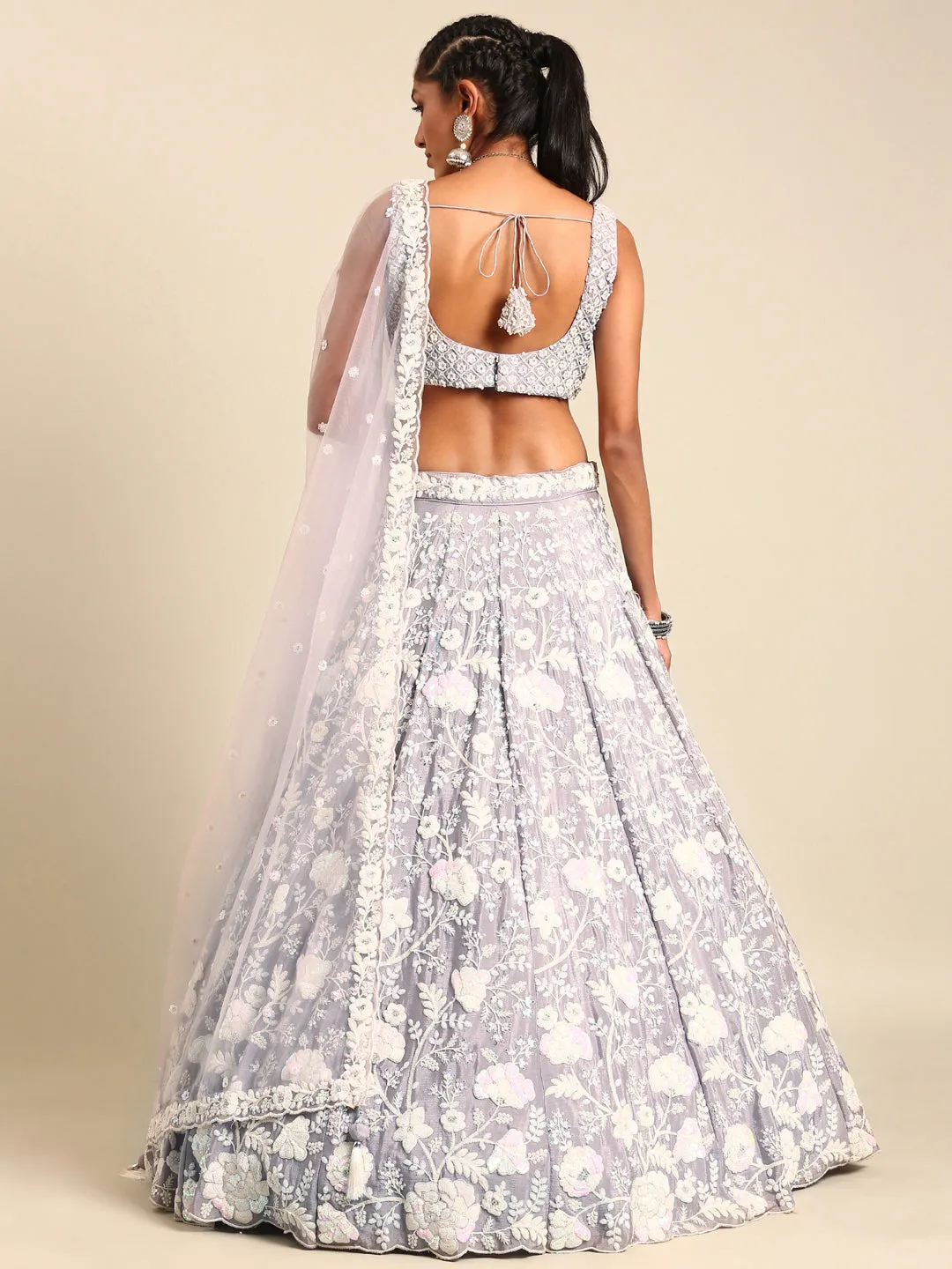 Mesmerizing Mauve Chinon Lehenga - Sequins & Zardozi Embroidery