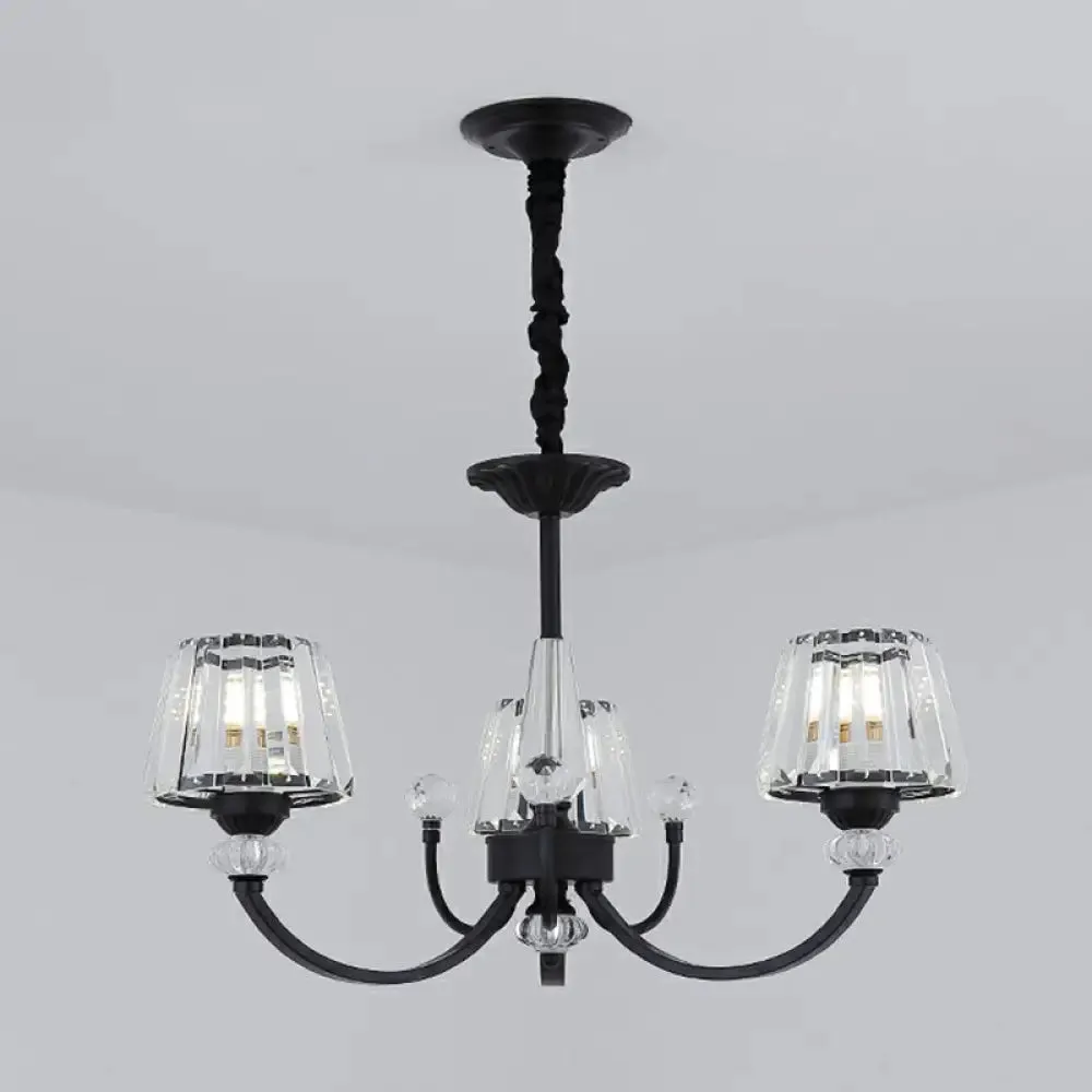 Minimalist Crystal Black Chandelier with Arched Suspension Arm