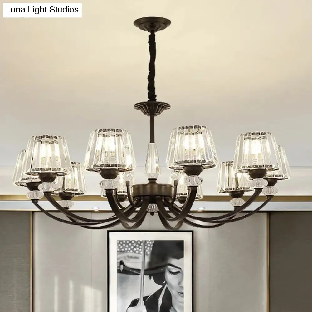 Minimalist Crystal Black Chandelier with Arched Suspension Arm