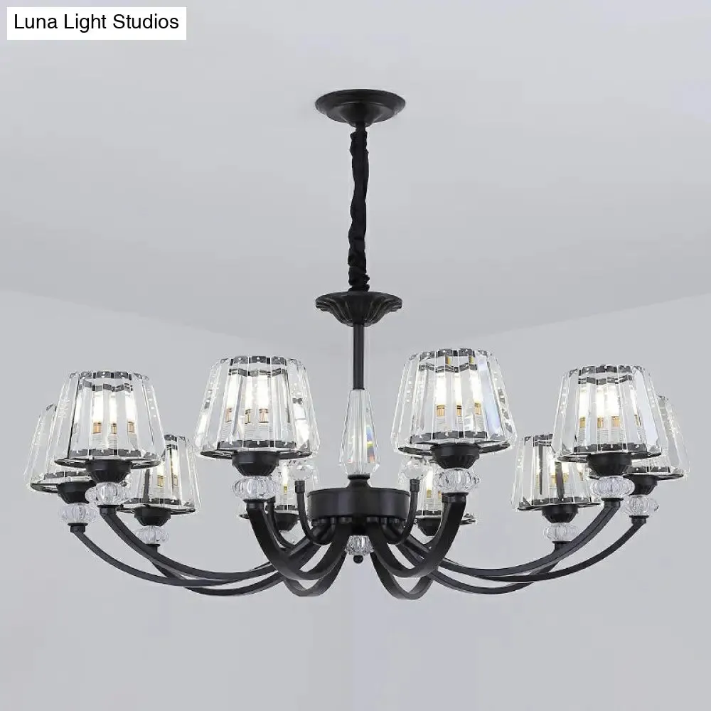 Minimalist Crystal Black Chandelier with Arched Suspension Arm