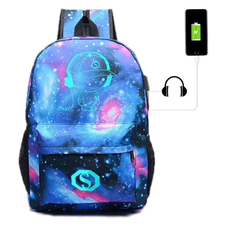 Music Prince Luminous USB Rechargeable Computer Backpack(Blue Starry Sky)