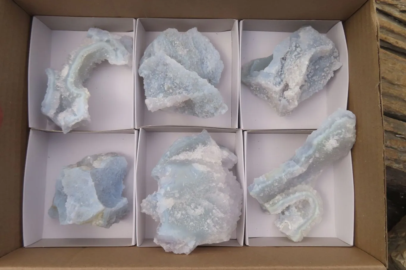 Natural Etched Blue Chalcedony Specimens x 6 From Nsanje Malawi