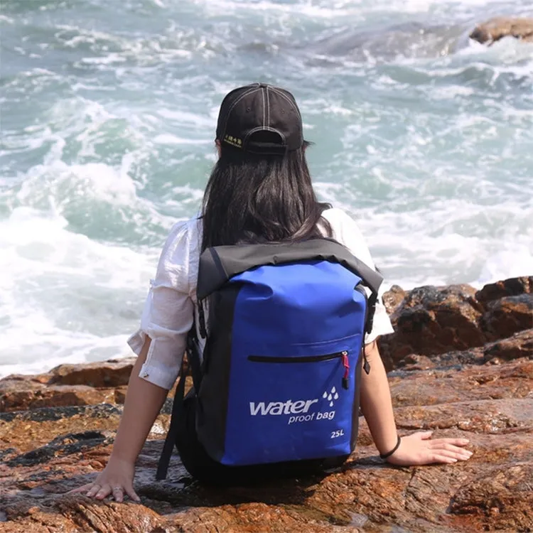 Outdoor Folding Double Shoulder Bag Dry Sack PVC Waterproof  Backpack, Capacity: 25L (Dark Blue)