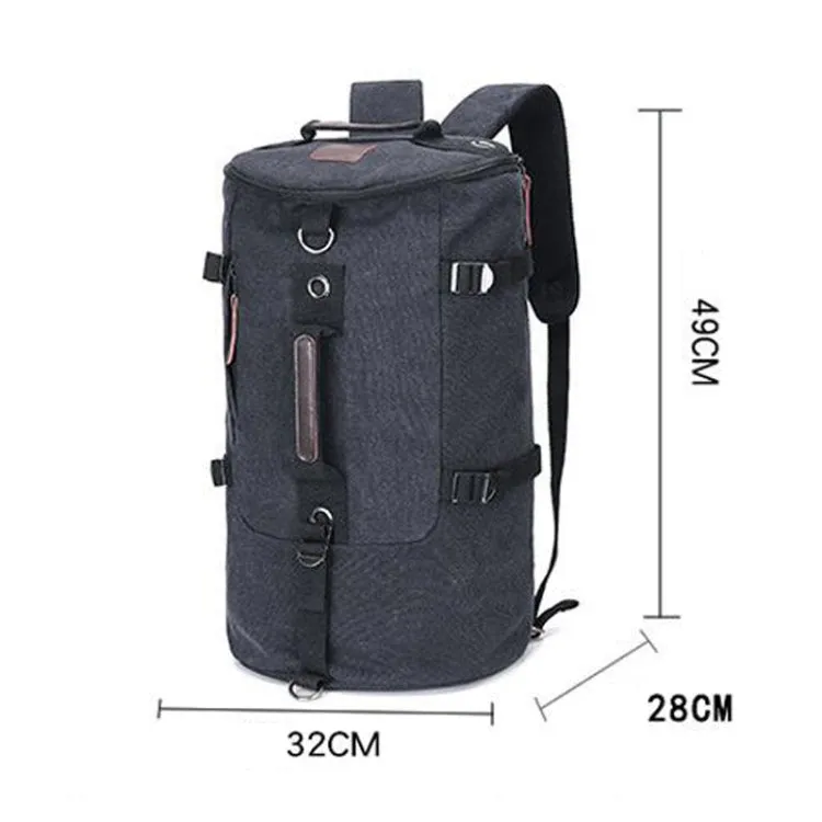 Outdoor Travel Man Canvas Double Shoulder Backpack Student Schoolbag(Grey)