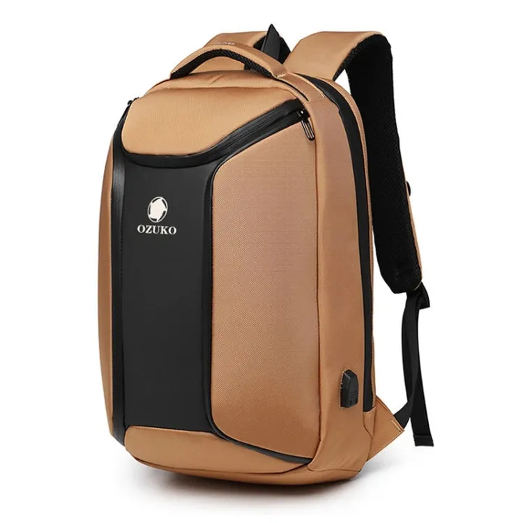 Ozuko 9318 Business Anti-theft Computer Bag Student Outdoor Sports Backpack With External USB Charging Port(Brown)