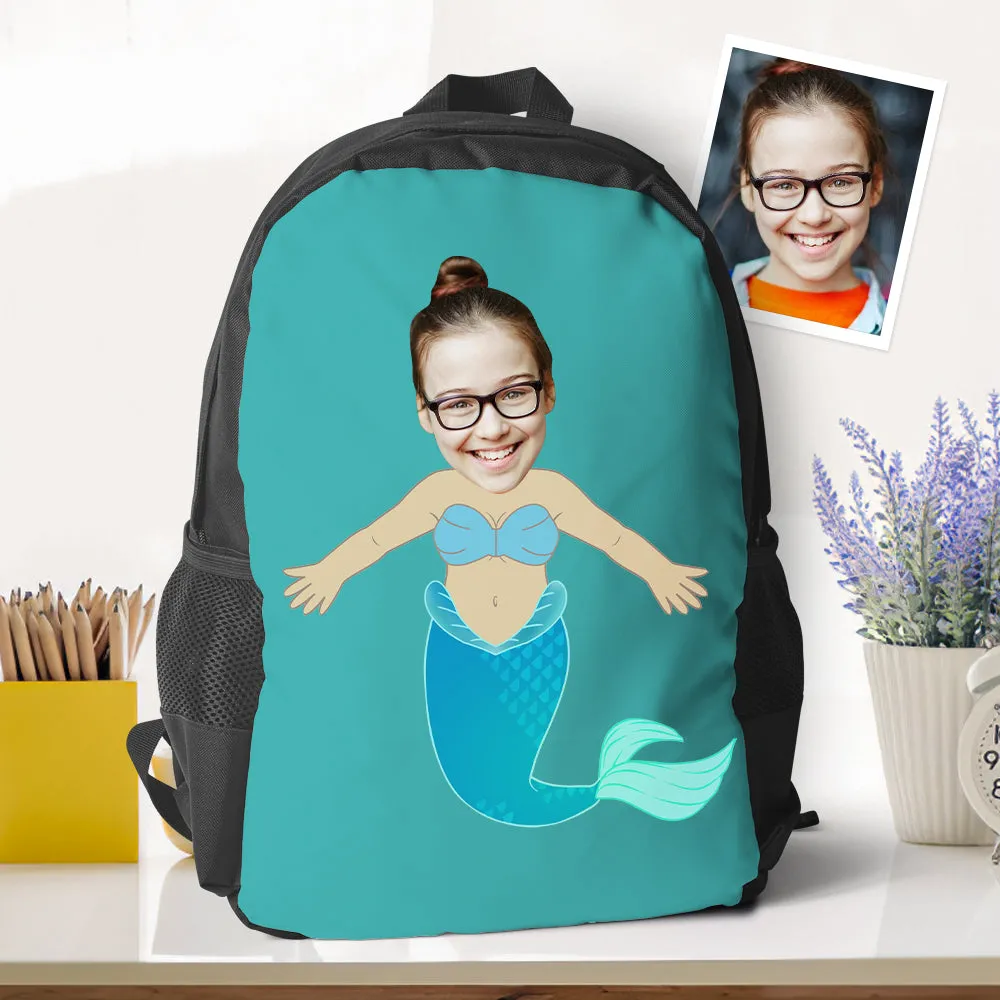 Personalized Blue Mermaid Photo Backpacks Minime Bookbags Back To School Gifts For Girls Gifts