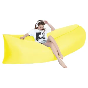 Portable Inflatable Sofa Bed for Camping, Fishing, and Beach, Lazy Air Bed, 78.7 x 27.6 inches (Yellow)