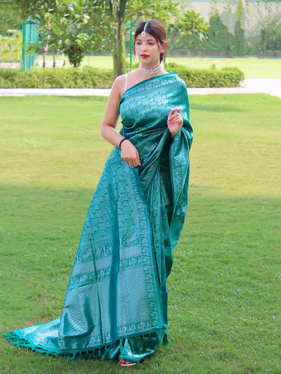 Rama Green Saree in Pure Kanjeevaram Silk