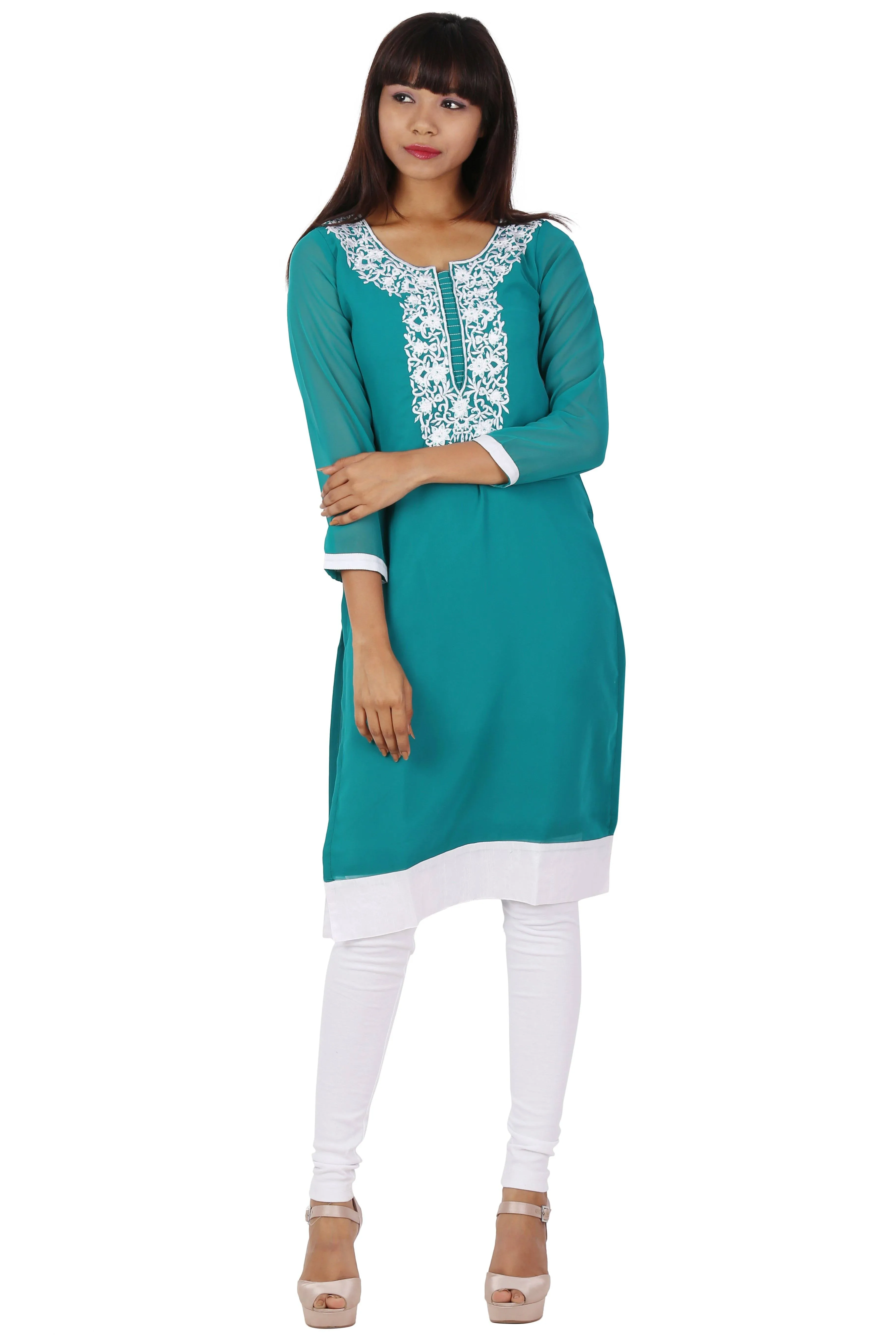 Ready Made Party Wear Blue Georgette Work Kurti