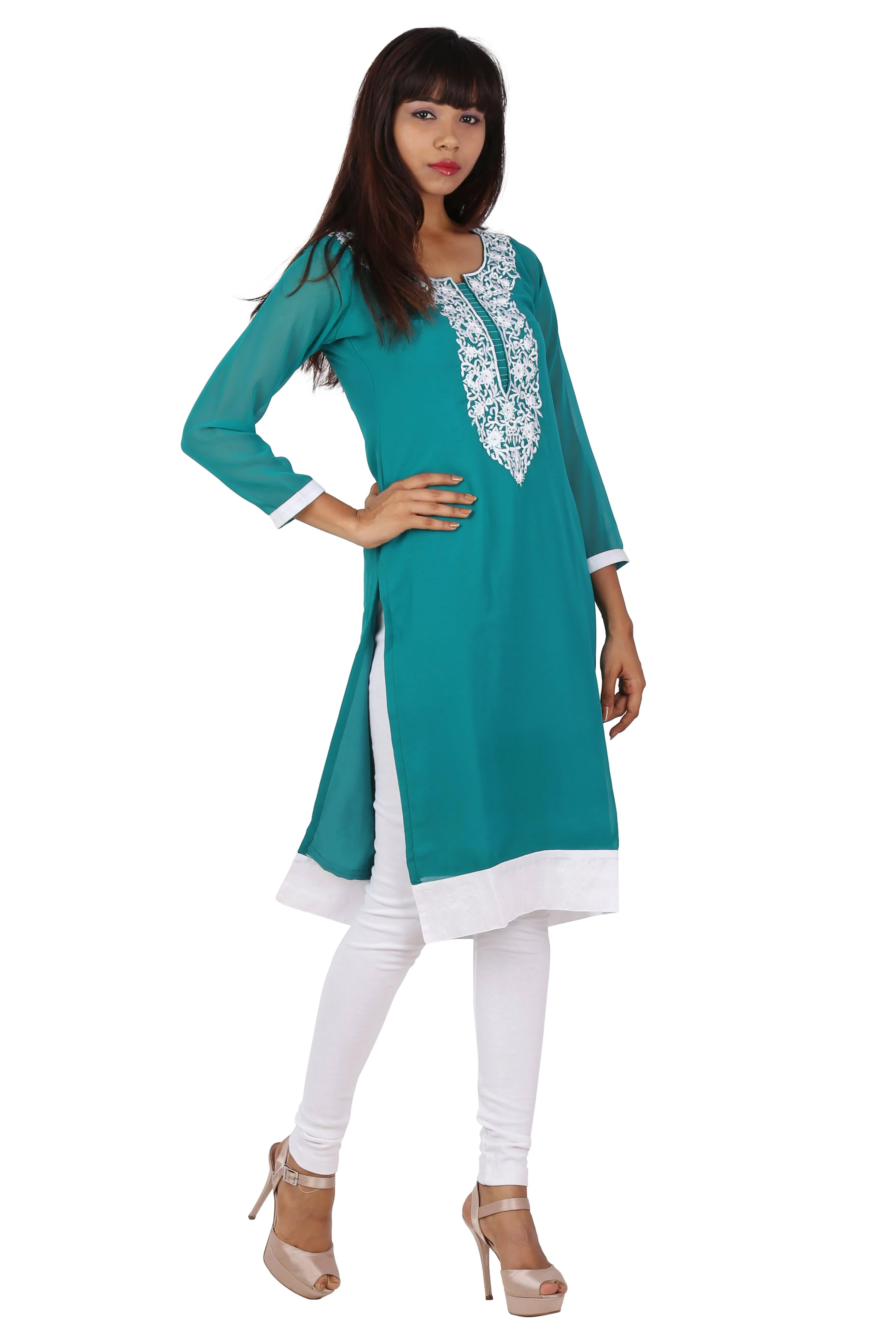 Ready Made Party Wear Blue Georgette Work Kurti