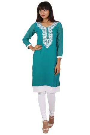 Ready Made Party Wear Blue Georgette Work Kurti