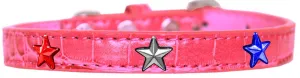 Red, White And Blue Star Widget Croc Dog Collar Bright Pink Size 10