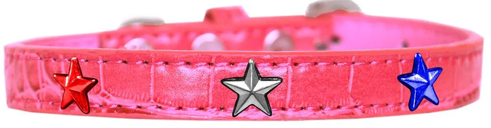 Red, White And Blue Star Widget Croc Dog Collar Bright Pink Size 10