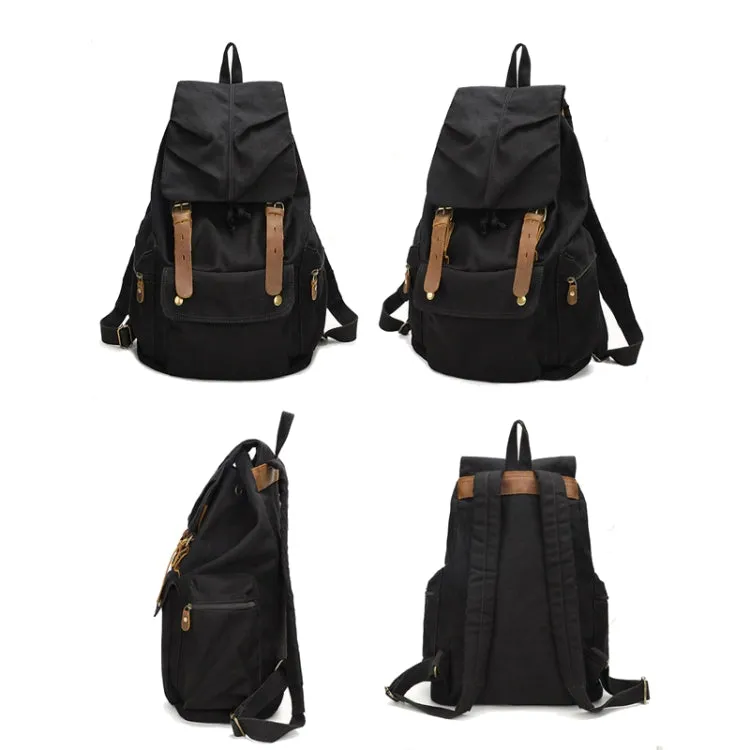 Retro Casual Canvas Travel Backpack 17 Inch Laptop Daypacks(Black)