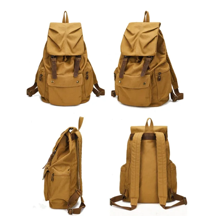 Retro Casual Canvas Travel Backpack 17 Inch Laptop Daypacks(Khaki)