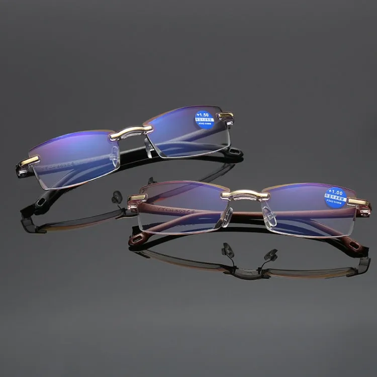 Rimless Anti Blue-ray Blue Film Lenses Presbyopic Glasses,  2.50D(Black)