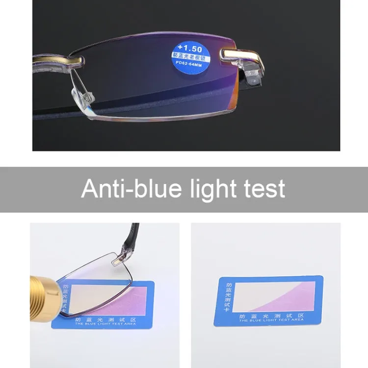 Rimless Anti Blue-ray Blue Film Lenses Presbyopic Glasses,  2.50D(Black)