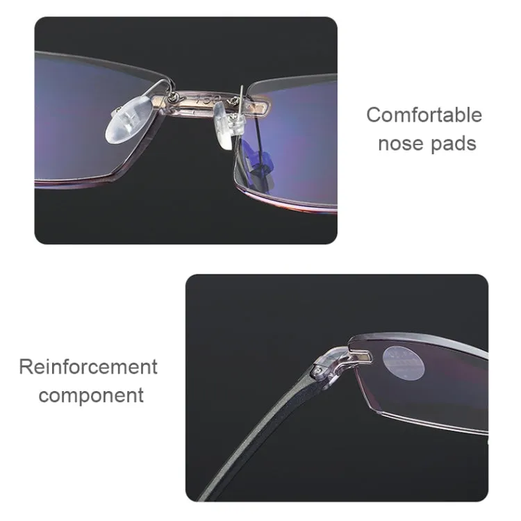 Rimless Anti Blue-ray Blue Film Lenses Presbyopic Glasses,  2.50D(Black)