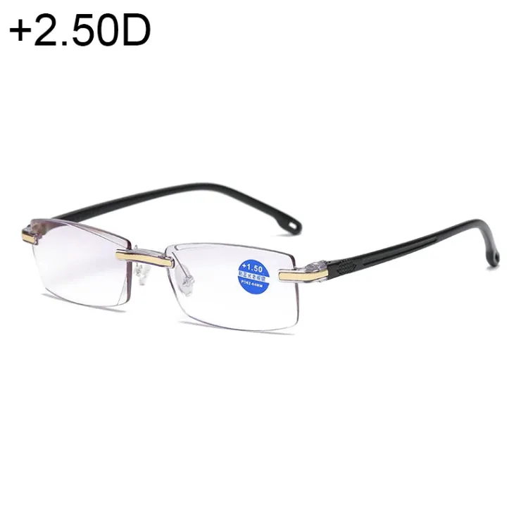 Rimless Anti Blue-ray Blue Film Lenses Presbyopic Glasses,  2.50D(Black)