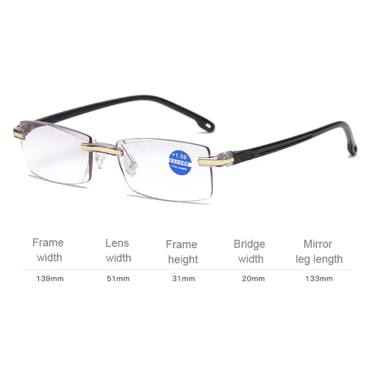 Rimless Anti Blue-ray Blue Film Lenses Presbyopic Glasses,  2.50D(Black)