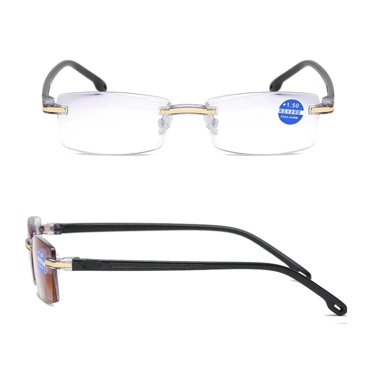 Rimless Anti Blue-ray Blue Film Lenses Presbyopic Glasses,  3.50D(Black)